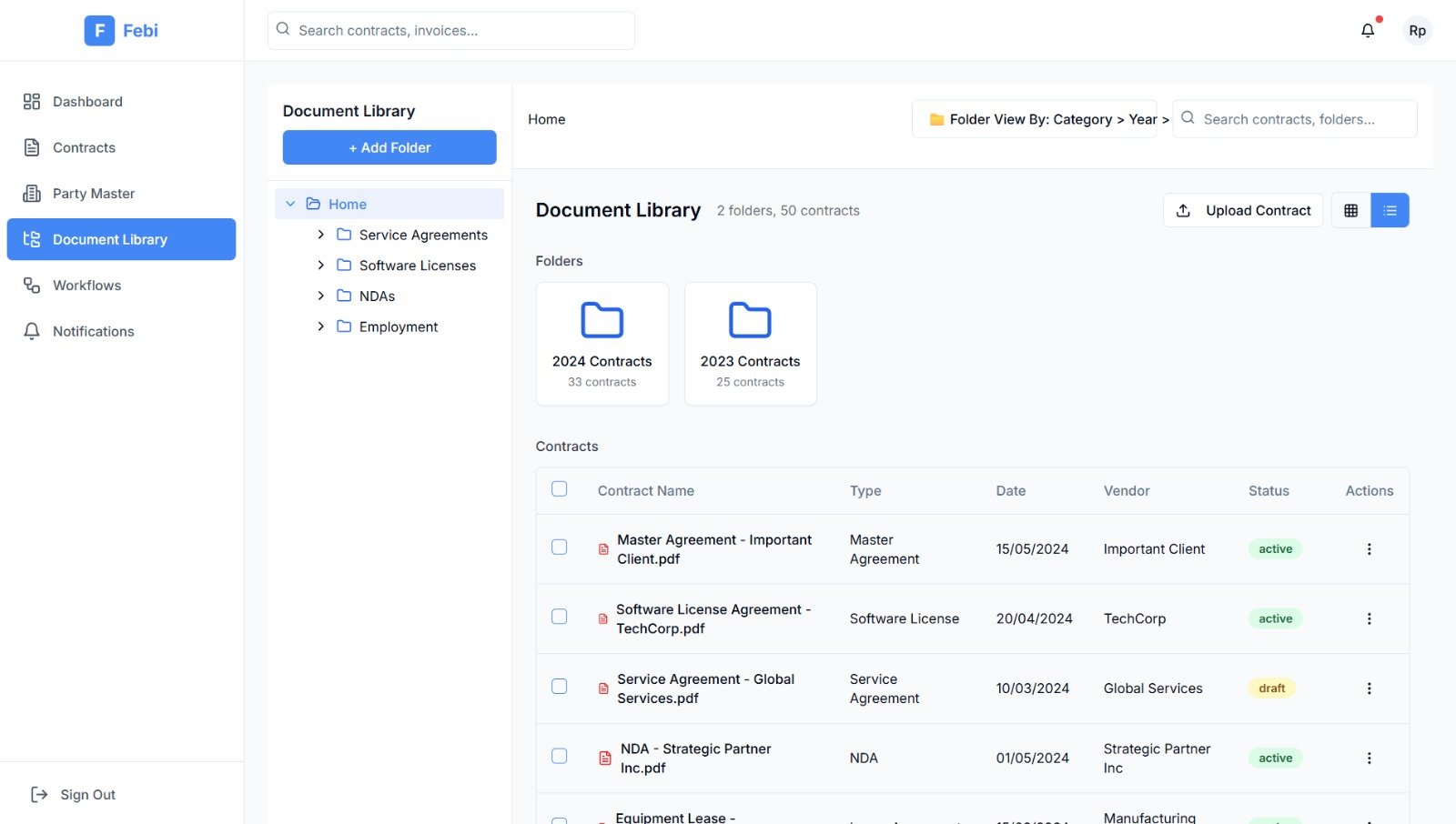 Febi.ai — Contract Management tile